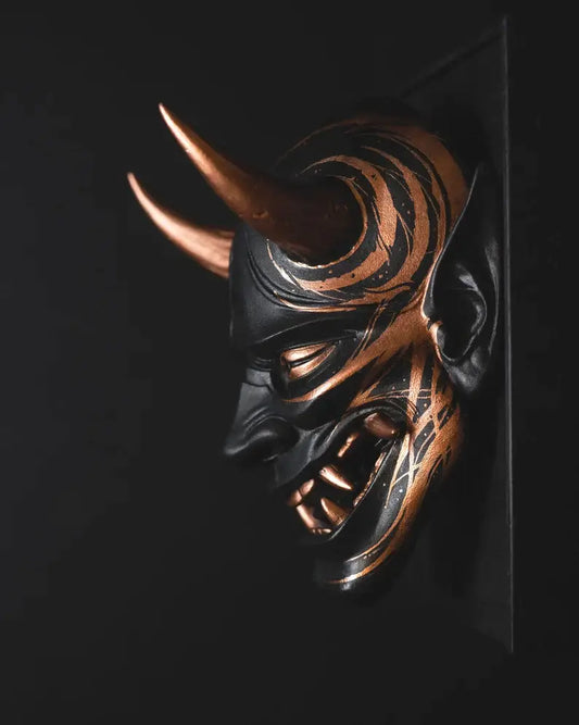 Gold Calligraphy Black Hannya Decor Mask