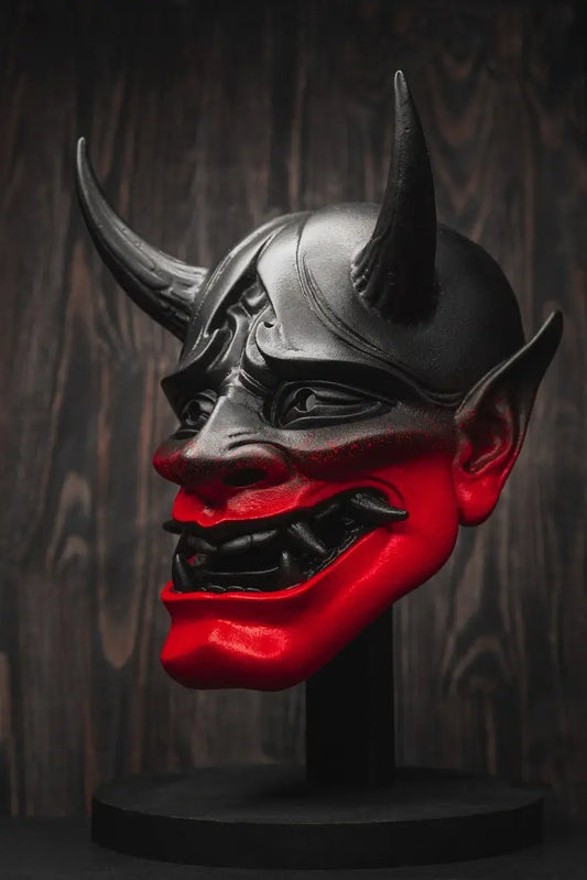 Half Red and Black Hannya Decor Mask