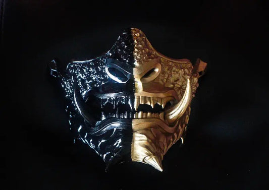 Half Black & Gold Oni Samurai Mask
