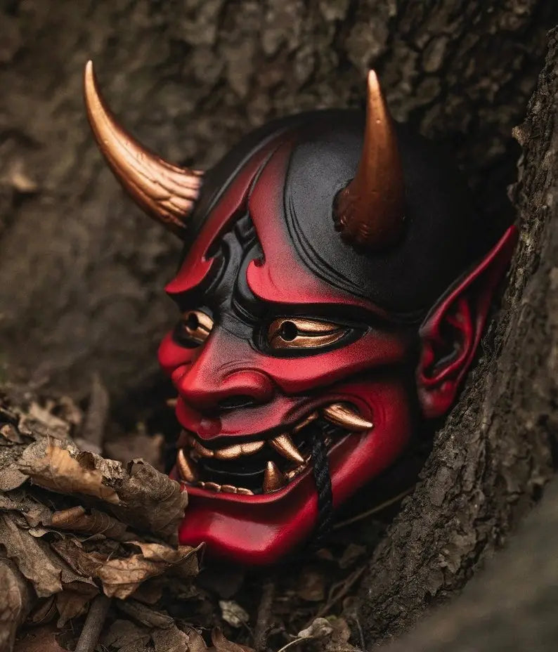 Red and Gold Rope Hannya Decor Mask
