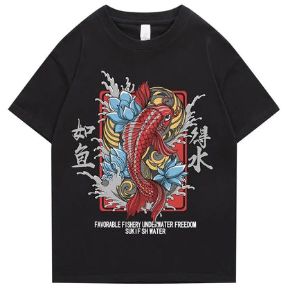 Retro Koi Fish Lotus T-Shirt