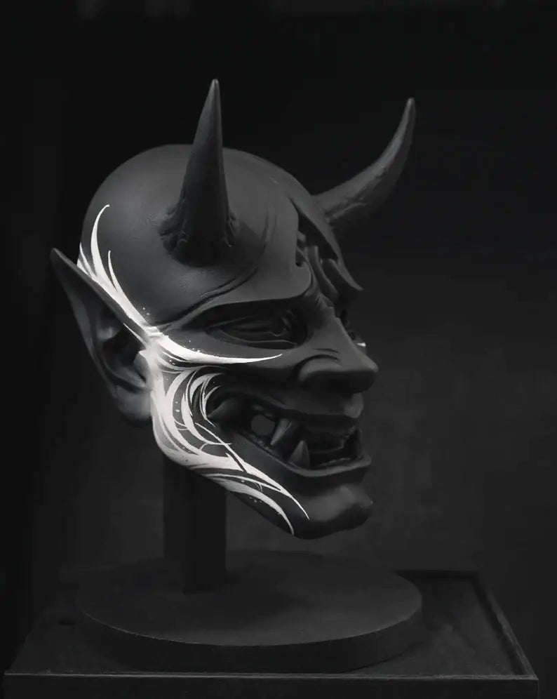 White Calligraphy Black Hannya Decor Mask