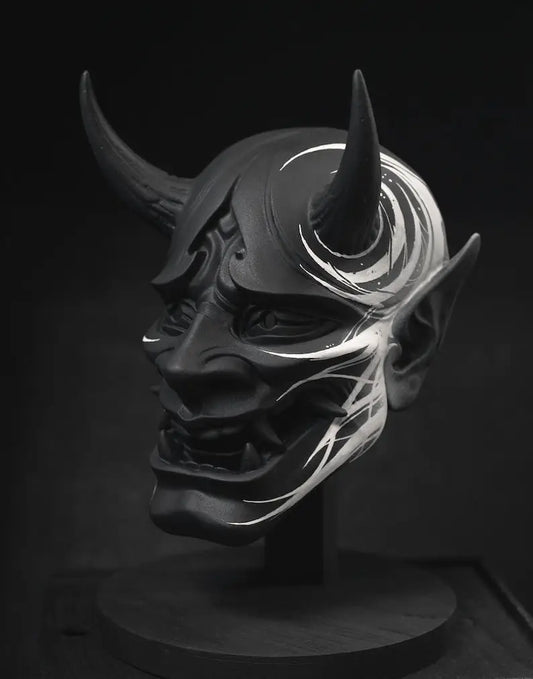 White Calligraphy Black Hannya Decor Mask